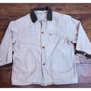 Vintage LL Bean Jacket Mens XL Beige Canvas Chore Barn Coat Corduroy Collar 90s